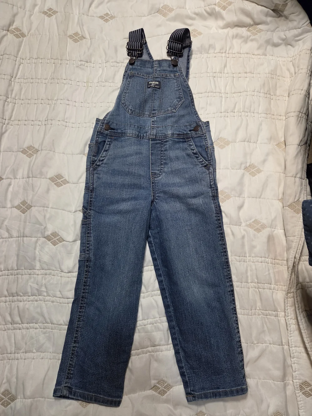 Oshkosh Overalls 5T Denim Jeans Blue Stretch Suspenders Bottoms Pockets Toddler